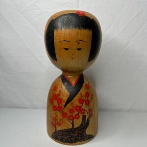 Vintage Japanese Kokeshi Doll Wooden Folk Art Cherry Blossom Folk Art Decor